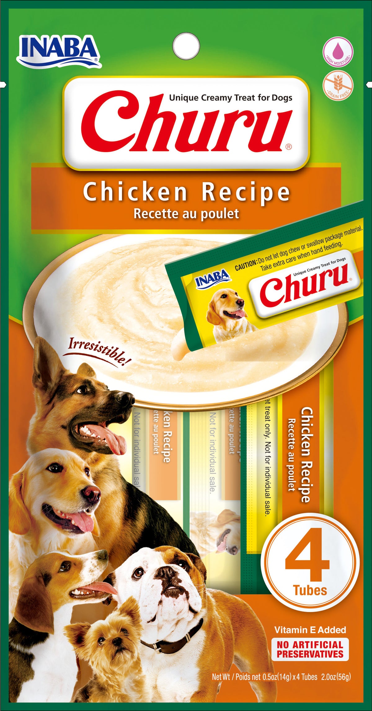 INABA Churu | Premio cremoso para perros sabor pollo — 4 tubos de 14 g (56 g)
