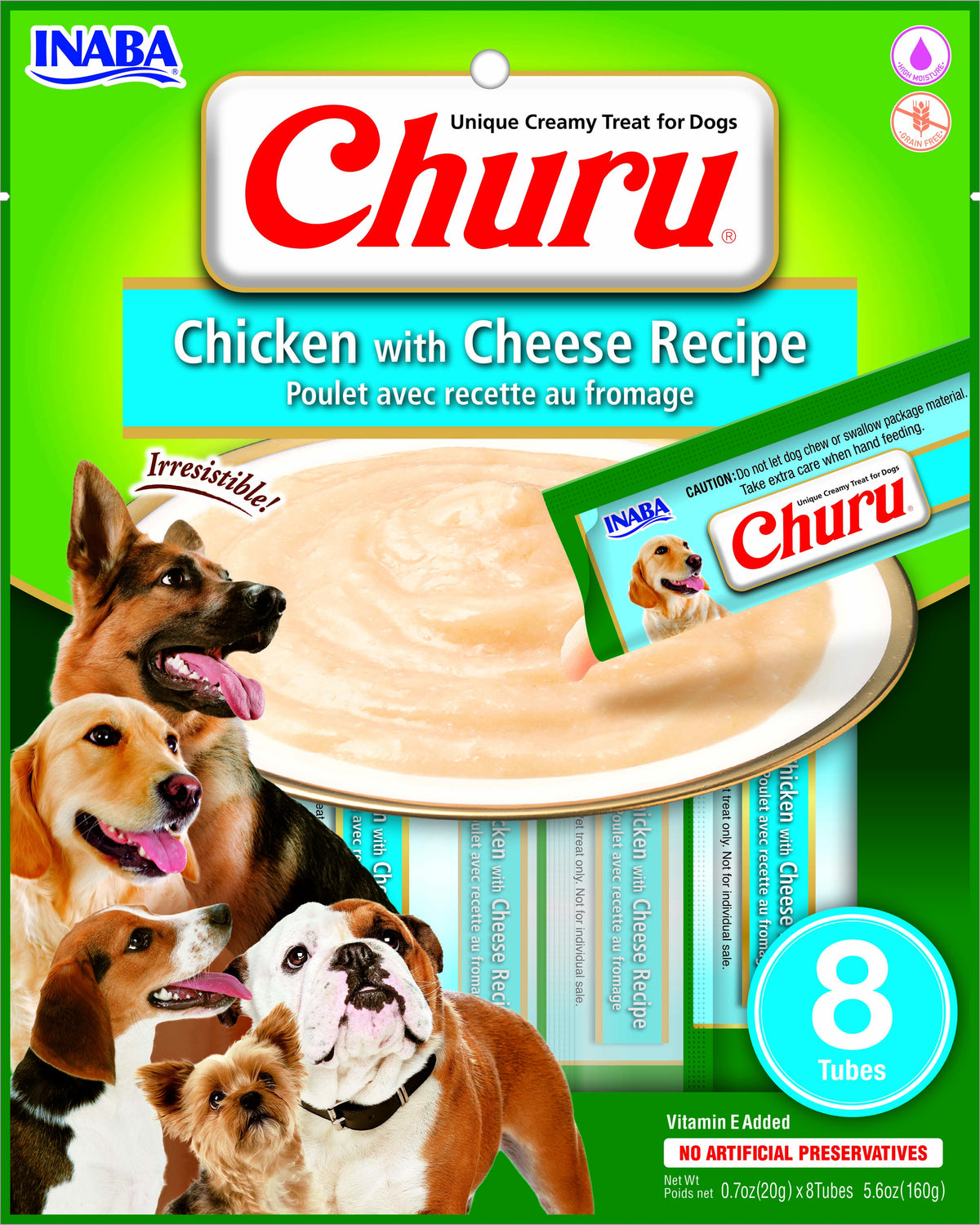 INABA Churu | Premio cremoso para perros sabor pollo con queso — 8 tubos de 20 g (160 g)
