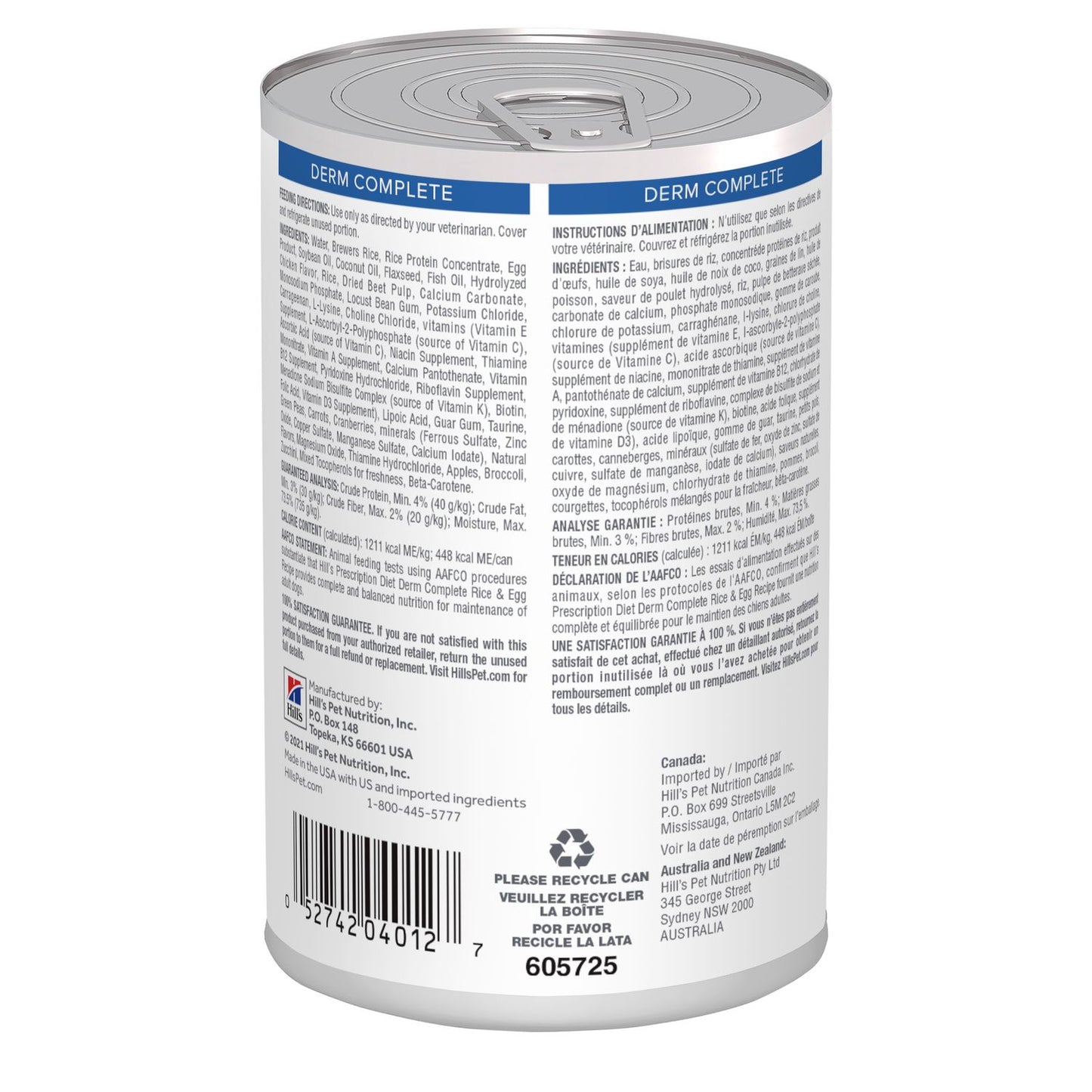 Hill's Prescription Diet | Alimento húmedo para perros Derm Complete. Receta de arroz y huevo.
