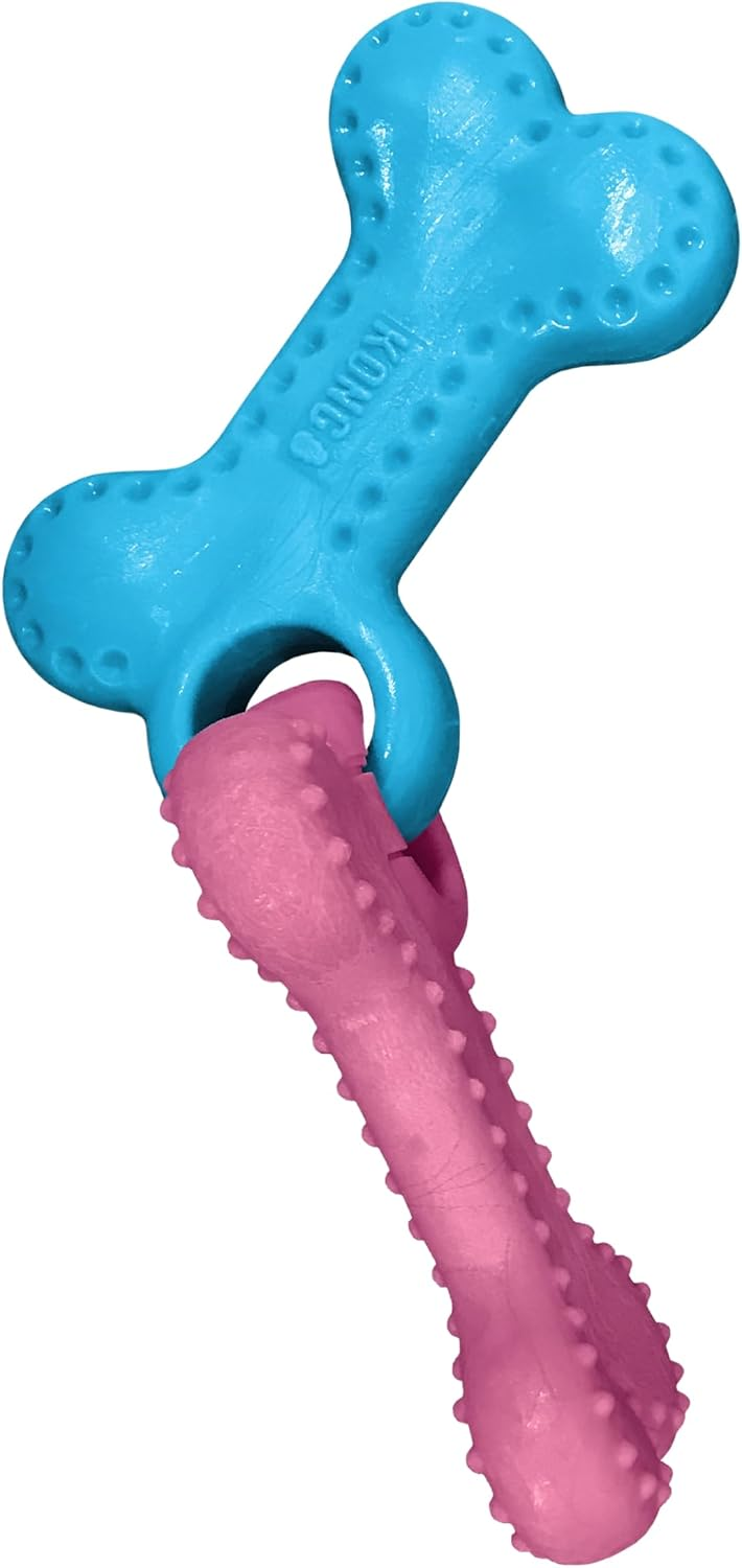 KONG ChewStix Puppy Link Bone — mordedor de huesos enlazados azul y rosa