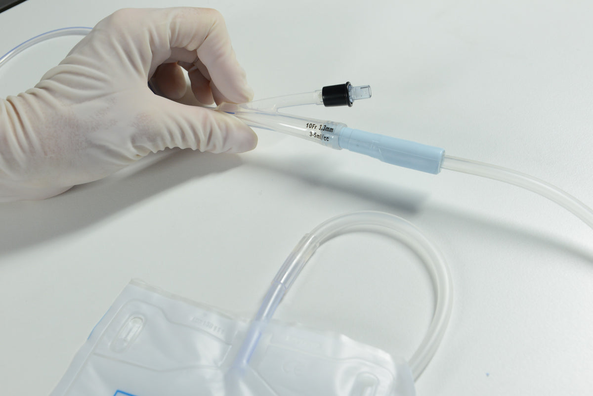 Kruuse Bolsa de orina 750 ml con adaptador Foley · en uso: conexión con el catéter Foley (4)