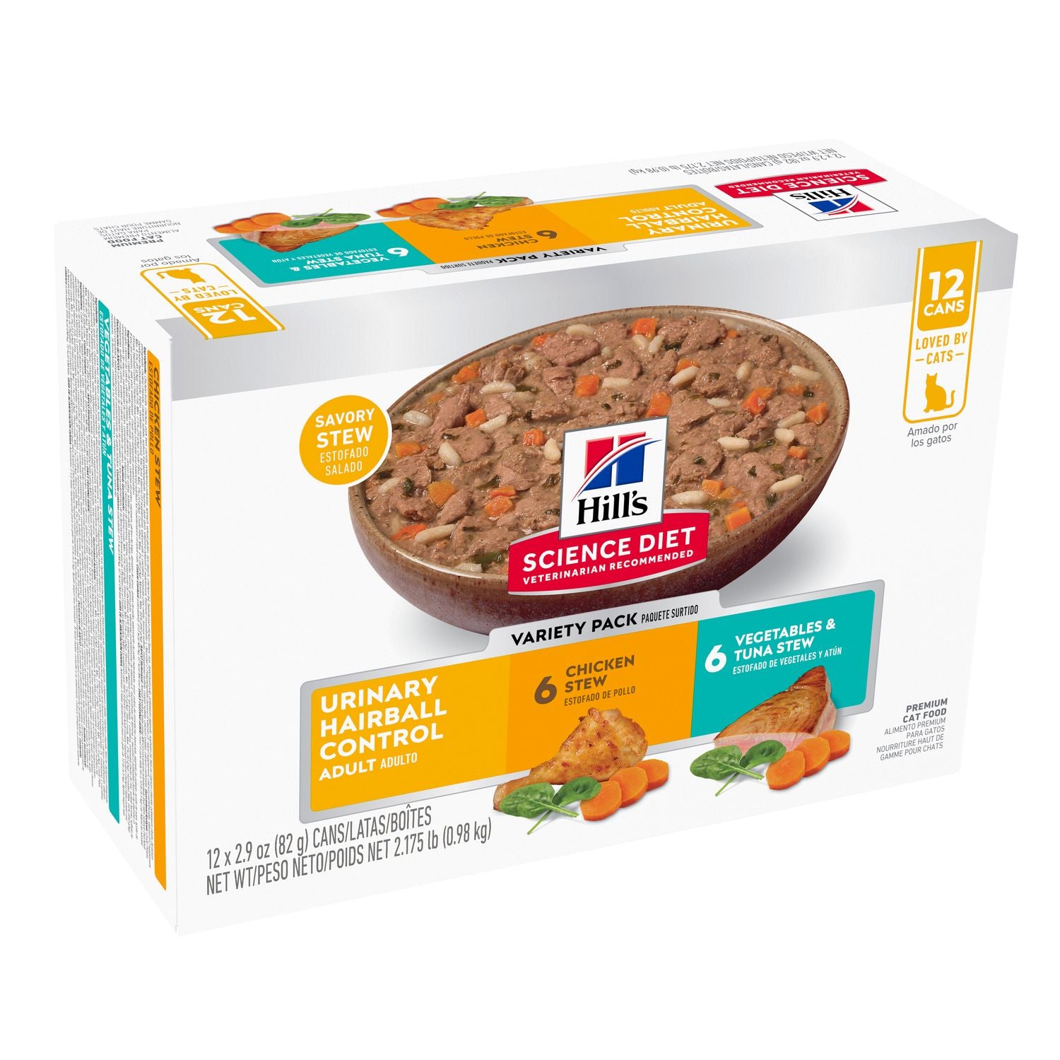 Hill's Science Diet | Alimento húmedo para gatos adultos Adult Urinary & Hairball Control (Pack de 6 latas de 82 g)