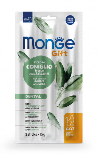 Monge Gift Soft Sticks Dental para gatos, conejo y salvia, 15 g