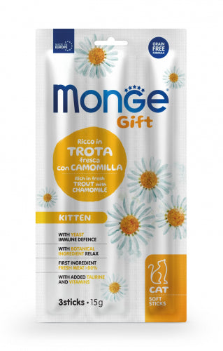 Monge Gift Soft Sticks para gatitos, trucha y manzanilla, 15 g