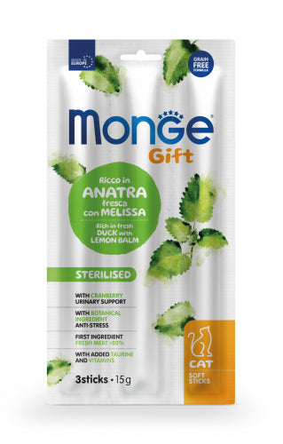 Monge Gift Soft Sticks para gatos esterilizados, pato y toronjil, 15 g