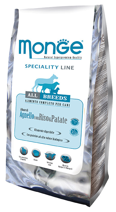 Monge | Alimento seco para perros adultos. Cordero, arroz y papa