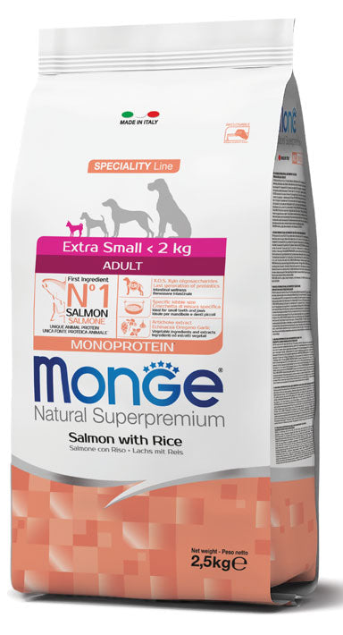Monge | Alimento seco para perros adultos Extra Small. Salmón y arroz