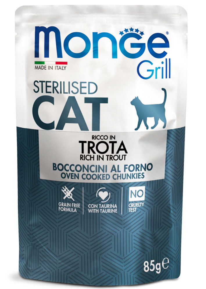 Monge | Alimento húmedo para gatos adultos esterilizados Grill. Trucha