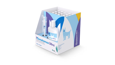 MSD Mometamax Ultra · estuche abierto con frasco, jeringas dosificadoras y adaptador
