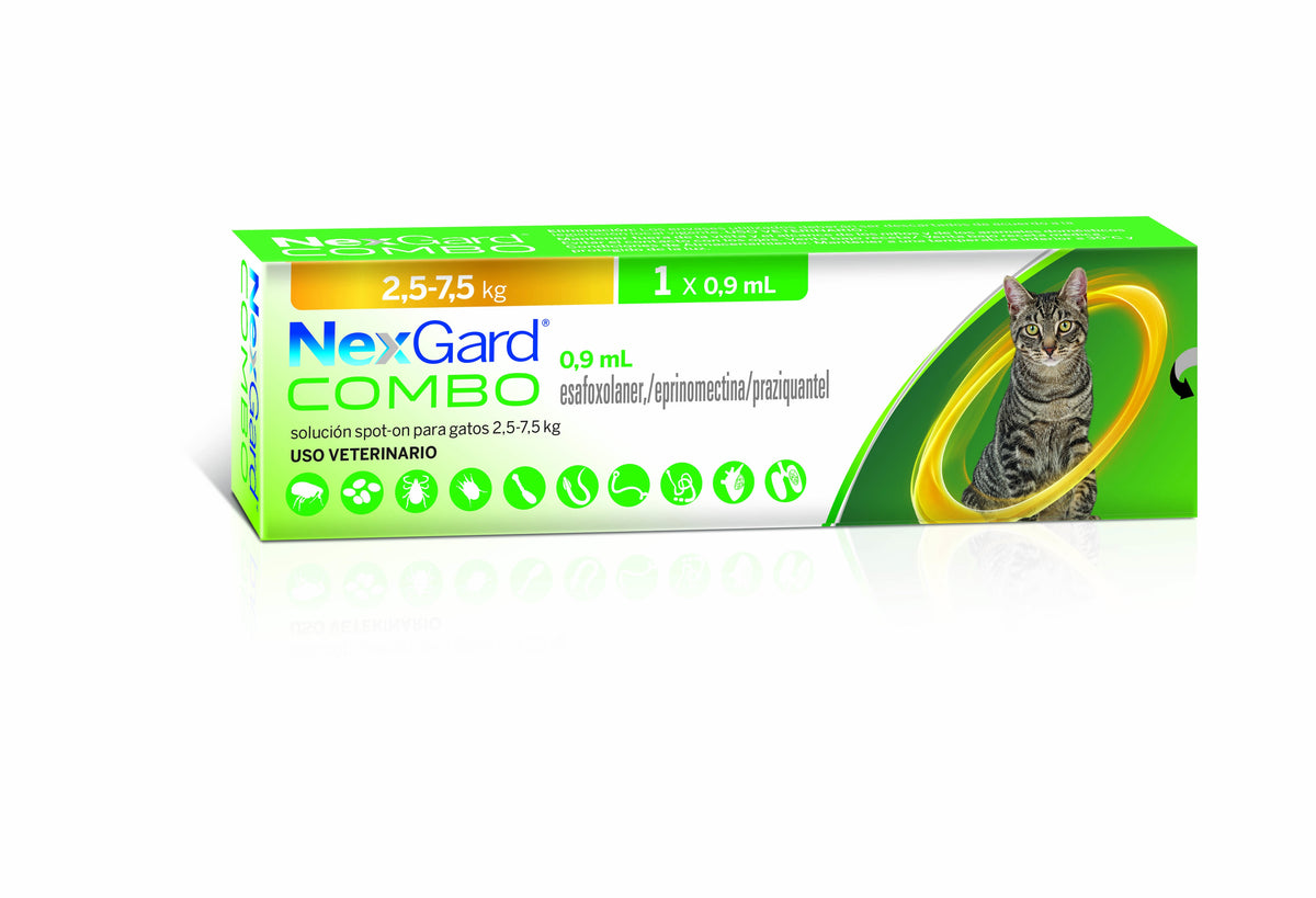 NexGard Combo para gatos de 2,5 a 7,5 kg: caja con 1 aplicador de 0,9 mL