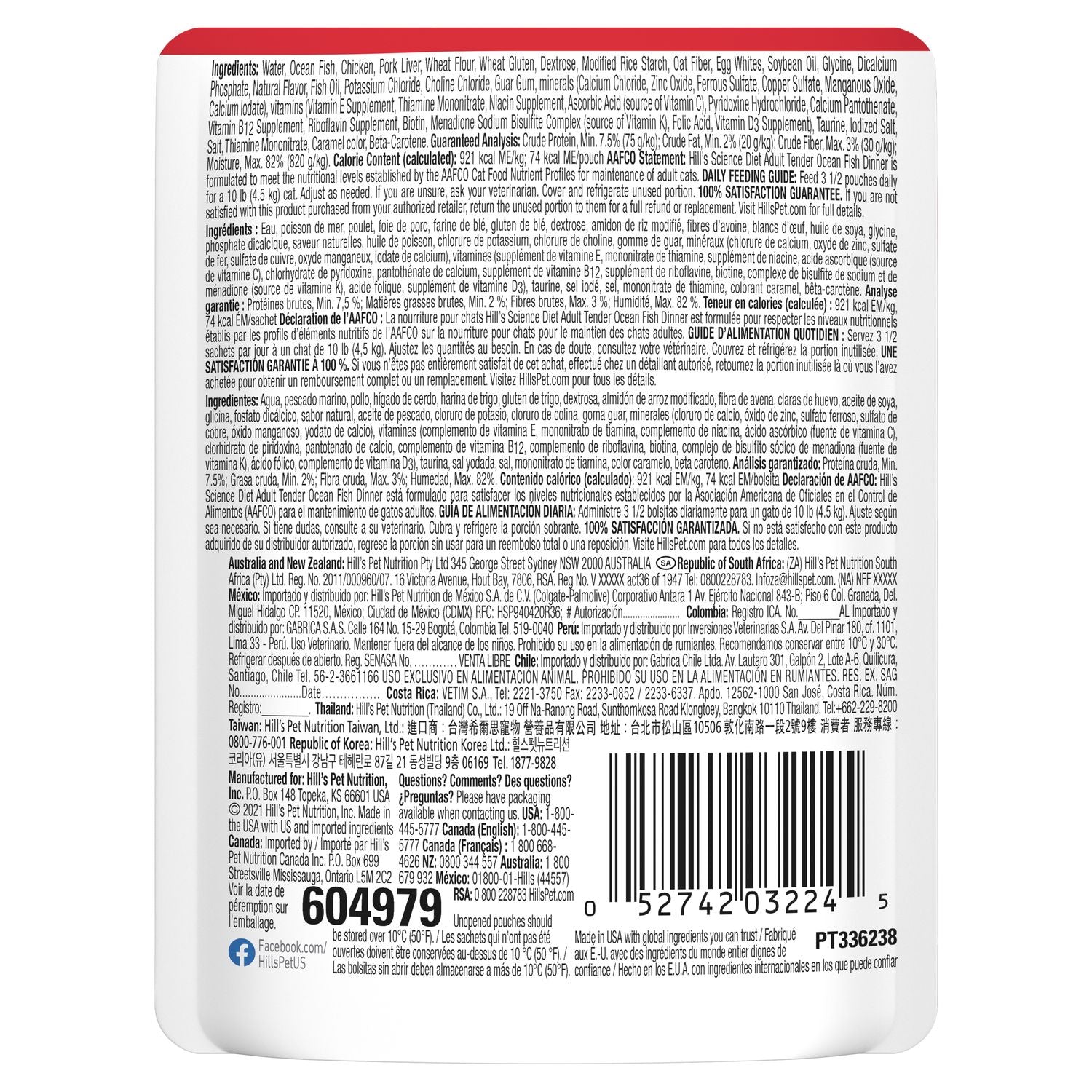 Hill's Science Diet | Alimento húmedo para gatos adultos Adult Tender Ocean Fish Dinner (Pack de 6 sobres de 79.39g)