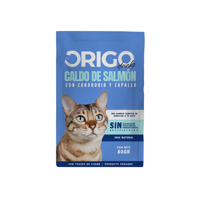 Origo | Caldo de salmón con zanahoria y zapallo para gatos 80 g – 80 g