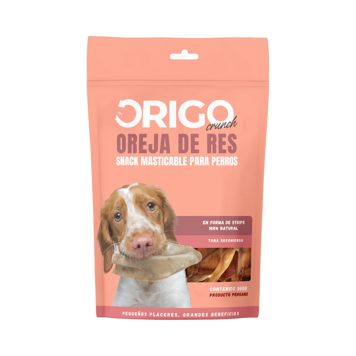 Origo | Oreja de res deshidratada en tiras, snack natural para perros 80 g – 80 g