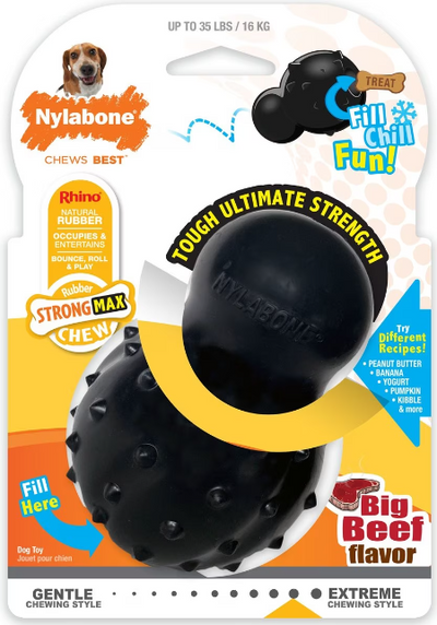 Nylabone — Strong Max Chew cono negro rellenable de caucho para perros sabor carne de res