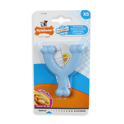 Nylabone — Puppy Chew Wishbone hueso azul para cachorros en dentición sabor pollo