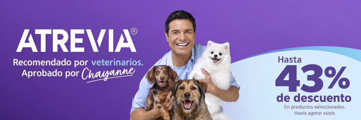 Atrevia: recomendado por veterinarios, aprobado por Chayanne. Hasta 43% de descuento en productos seleccionados. Hasta agotar stock.