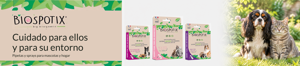 Biospotix. Cuidado para ellos y para su entorno. Pipetas y sprays para mascotas y hogar.