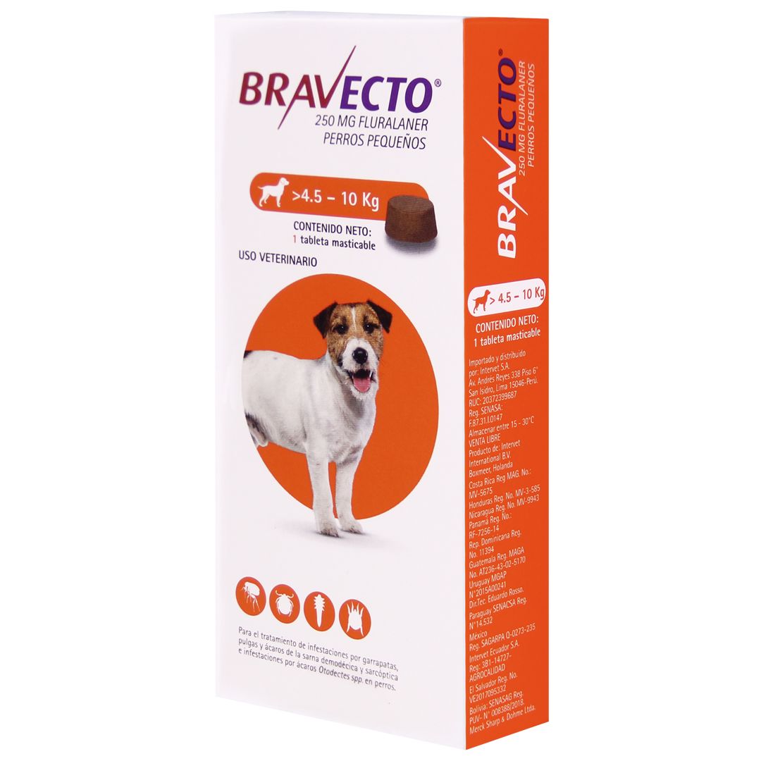 Bravecto 250 mg — perros de más de 4.5 a 10 kg