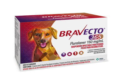 Bravecto 365 — envase oficial MSD, fondo blanco