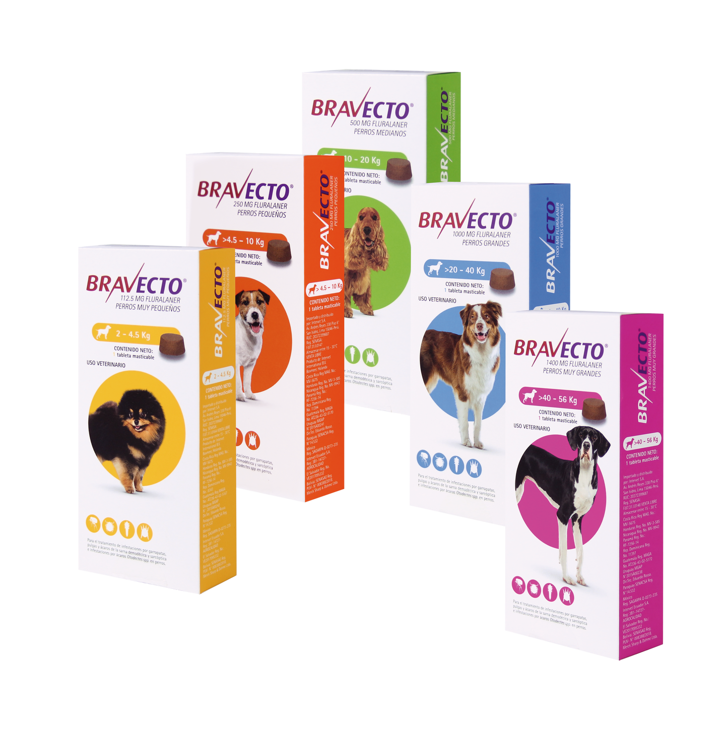 Bravecto masticable — vista adicional de sus presentaciones oficiales