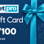 Gift Card Pet Pro de S/100, azul con lazo celeste y siluetas de perro y gato