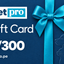 Gift Card Pet Pro de S/300, azul con lazo celeste y siluetas de perro y gato