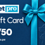 Gift Card Pet Pro de S/50, azul con lazo celeste y siluetas de perro y gato