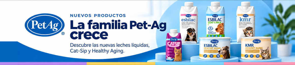 Pet-Ag. Nuevos productos. La familia Pet-Ag crece. Descubre las nuevas leches líquidas, Cat-Sip y Healthy Aging.