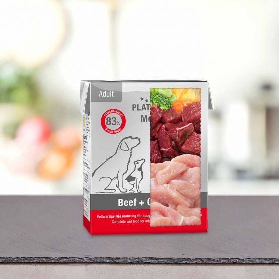 Platinum | Alimento húmedo para perros adultos Menu Adult Beef & Chicken, res y pollo