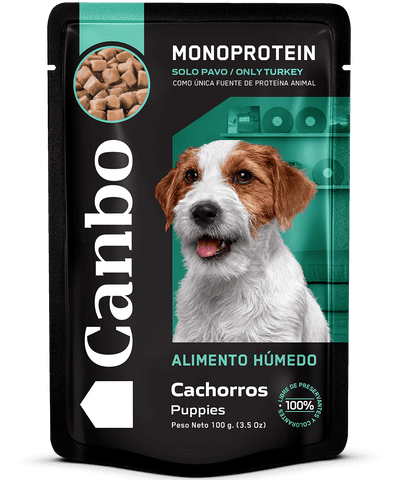Canbo Trocitos en salsa de pavo, cachorros – sobre frontal