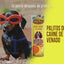 Dog Fest: palitos de carne de venado para perros adultos. Anuncio del producto con cartelas en español.