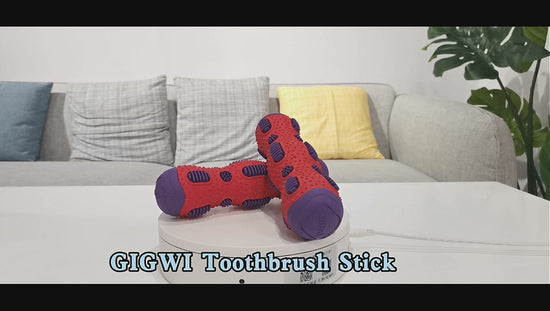 GiGwi Toothbrush Stick 8513: demostración oficial del mordedor dental rojo y morado para perros.