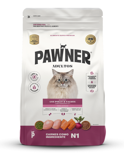 Pawner | Cat adultos todas las razas con pollo y salmón – empaque frontal