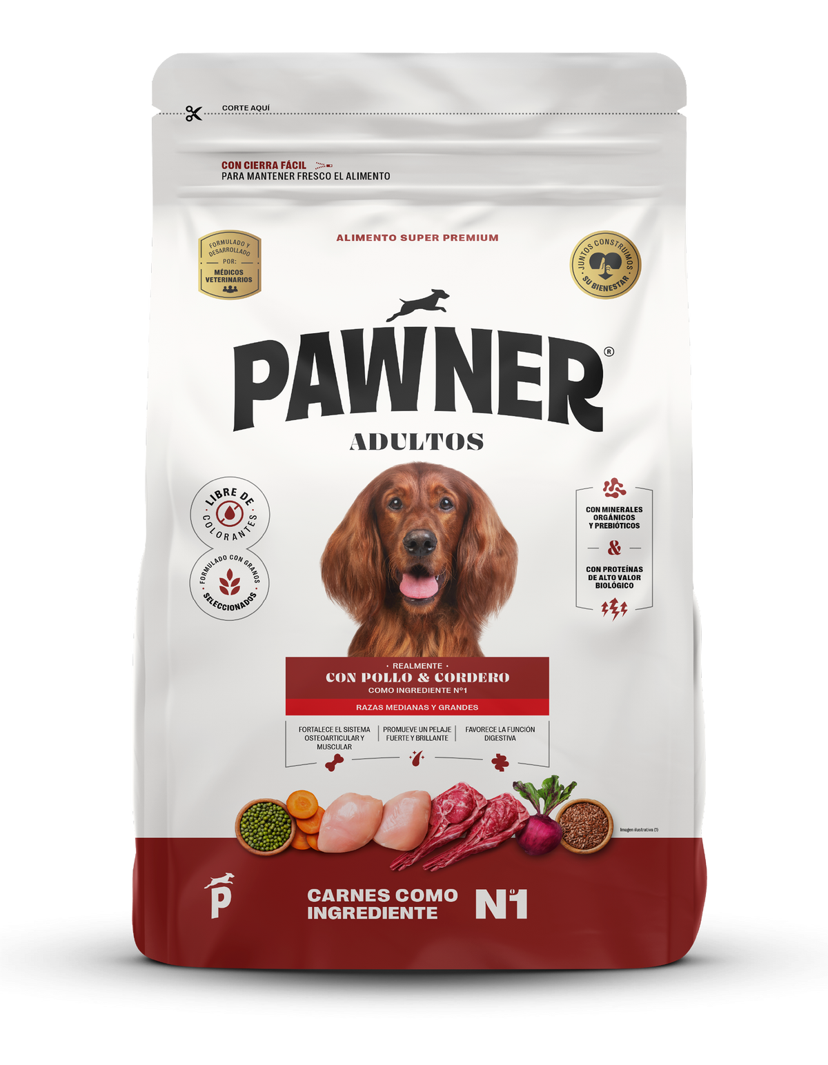 Pawner | Dog adultos razas medianas y grandes con pollo y cordero – empaque frontal