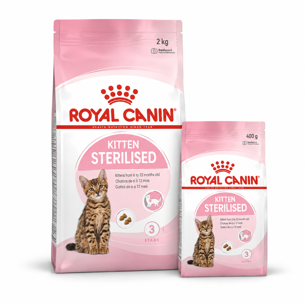 Royal Canin Pack Kitten Sterilised 2 kg + 400 g adicionales — imagen referencial generada a partir del afiche del proveedor.