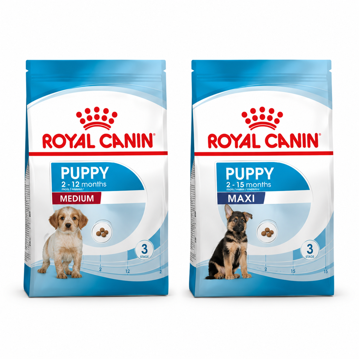 Royal Canin Pack Medium Puppy 1 kg + Maxi Puppy 1 kg de regalo — imagen referencial generada a partir del afiche del proveedor.
