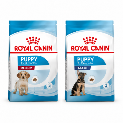 Royal Canin Pack Medium Puppy 1 kg + Maxi Puppy 1 kg de regalo — imagen referencial generada a partir del afiche del proveedor.