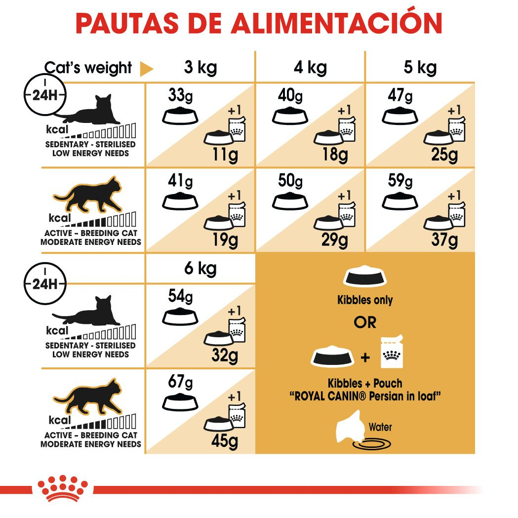 Royal Canin Persian Adult · pautas de alimentación