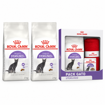 Royal Canin Pack 2 bolsas Sterilised 37 de 2 kg + Pack Sterilised de regalo — imagen referencial generada a partir del afiche del proveedor.
