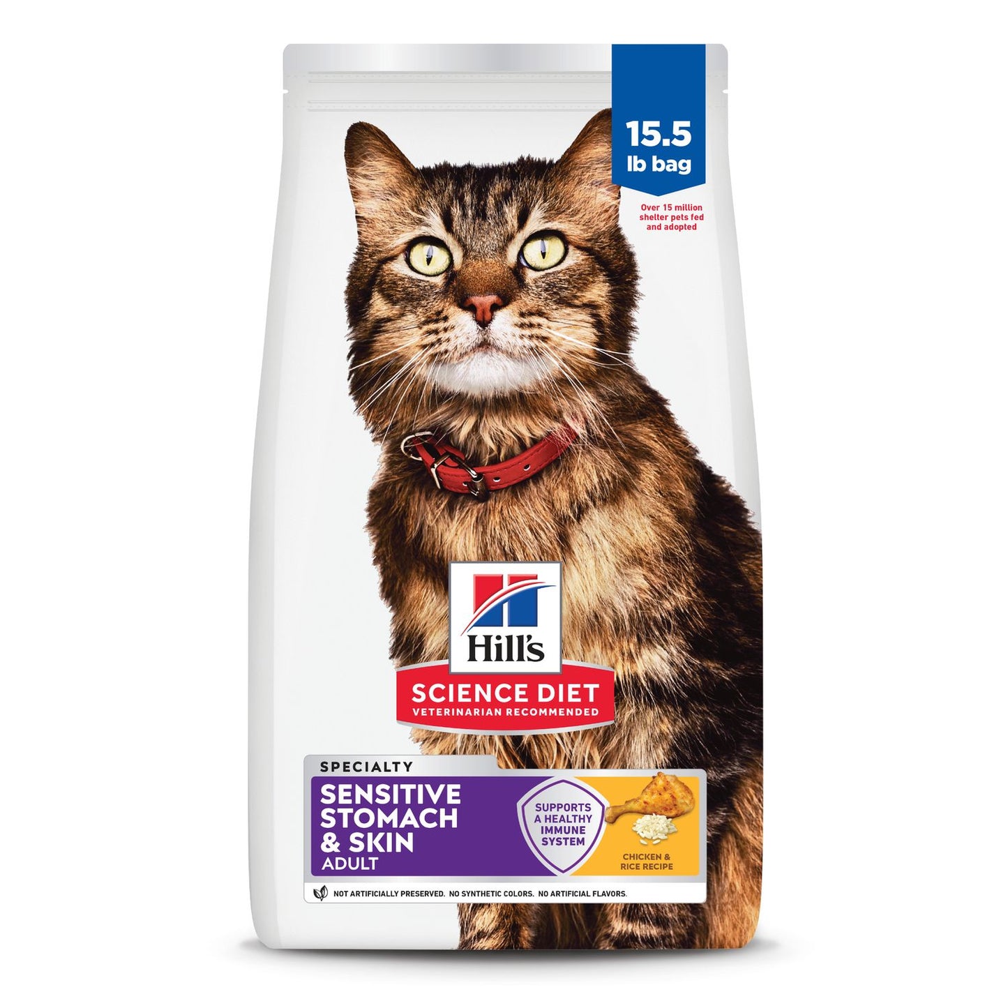 Hill's Science Diet | Alimento seco para gatos adultos Adult Sensitive Stomach & Skin. Receta de pollo