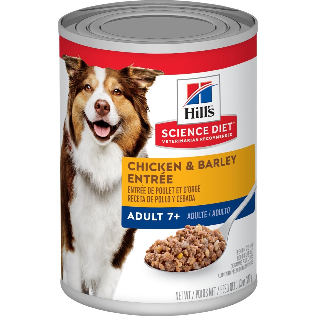 Hill's Science Diet | Alimento húmedo para perros maduros Adult 7+. Receta de pollo y cebada (Pack de 6 latas de 369 g)