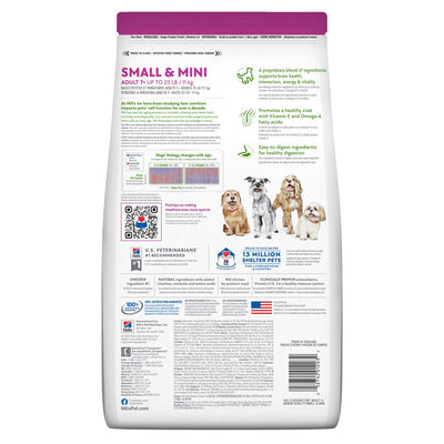 Hill's Science Diet | Alimento seco para perros maduros Adult 7+ Senior Vitality Small & Mini . Receta de pollo y arroz marrón.