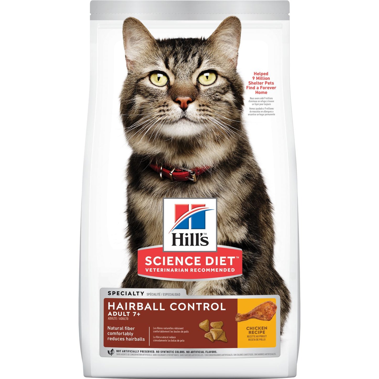 Hill's Science Diet | Alimento seco para gatos maduros Hairball Control Adult 7+. Receta de pollo