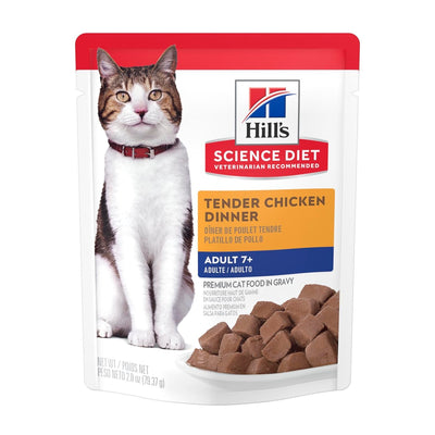 Hill's Science Diet | Alimento húmedo para gatos maduros Adult 7+ Tender Chicken Dinner (Pack de 6 sobres de 79.39g)