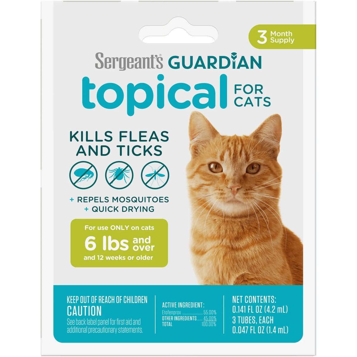 Sergeant’s Guardian pipetas antipulgas y garrapatas para gatos — Caja de 3 pipetas