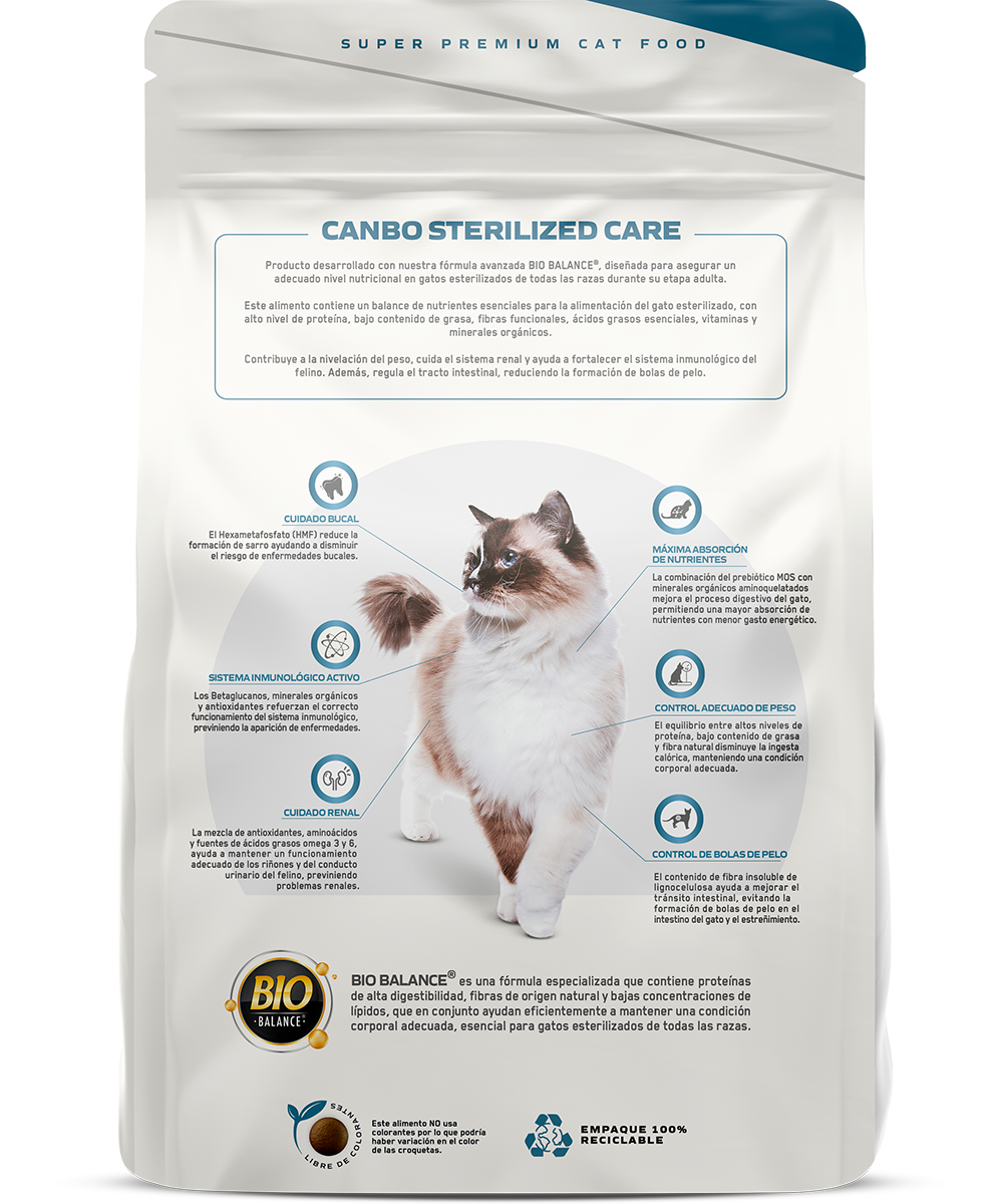 Canbo Cat Sterilized Care Bio Balance – empaque posterior