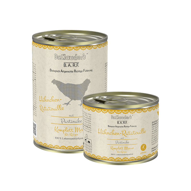 Dr.Clauder’s | BARF Komplett Cat, pollo Ratatouille para gatos — imagen oficial referencial de la receta