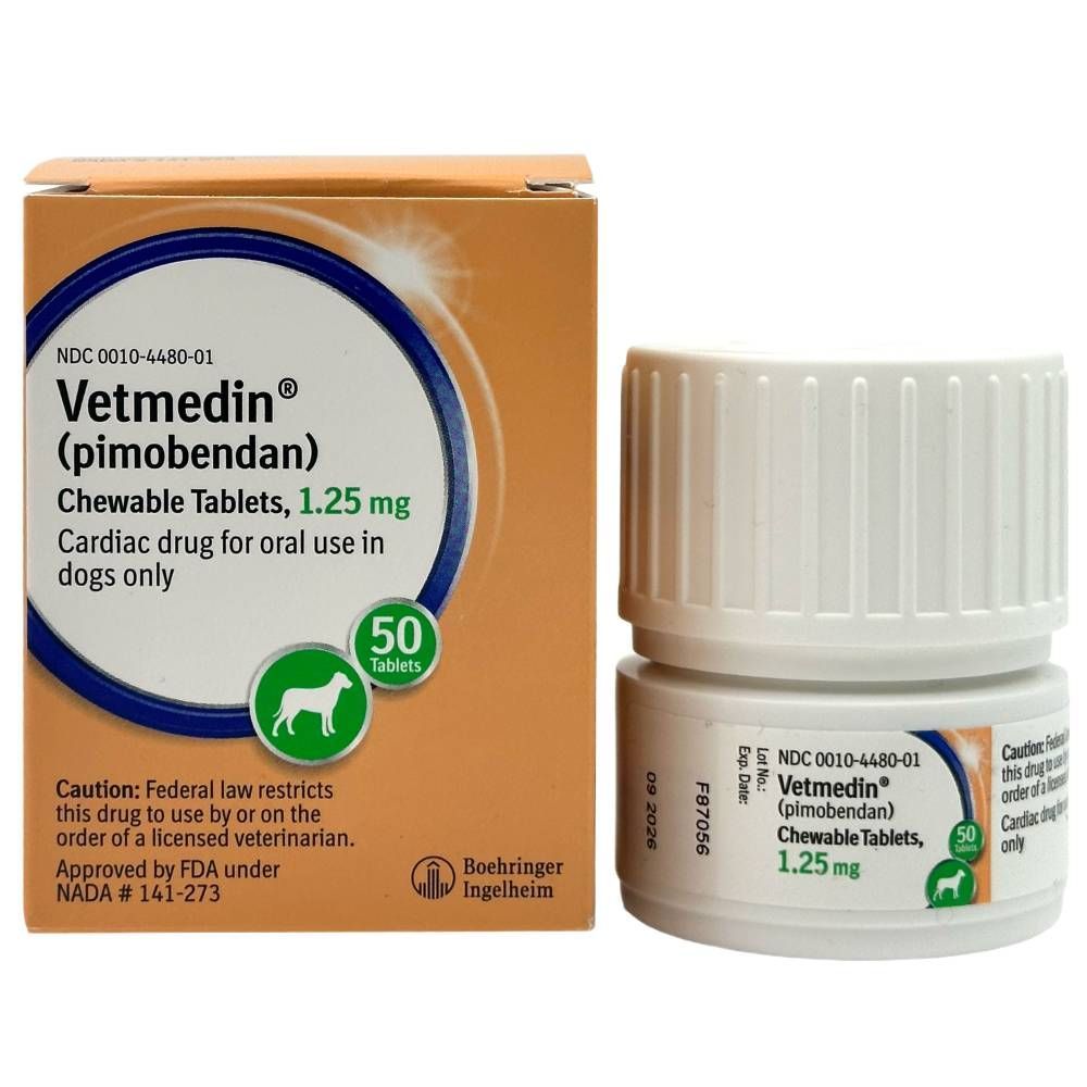 Vetmedin pimobendan 1,25 mg × 50 tabletas: caja y frasco completos