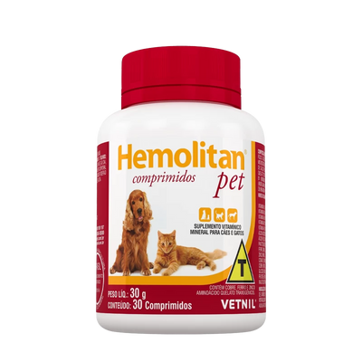 Vetnil Hemolitan Pet comprimidos · envase frontal (30 comprimidos)