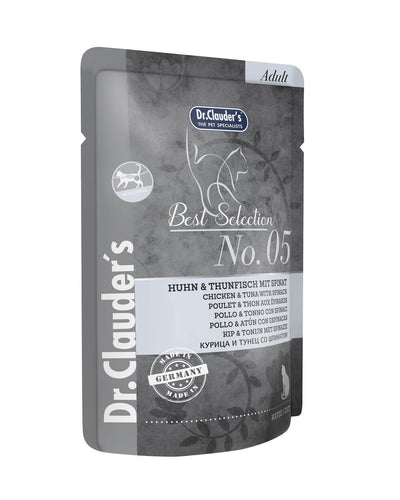 Dr.Clauder’s | Best Selection N.º 5, pollo y atún con espinacas para gatos — Sobre de 85 g